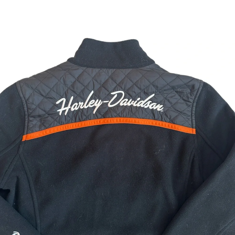 #37 HARLEY-DAVIDSON ~ Black Fleece Jacket Orange Trim Pockets and Quilted Detail